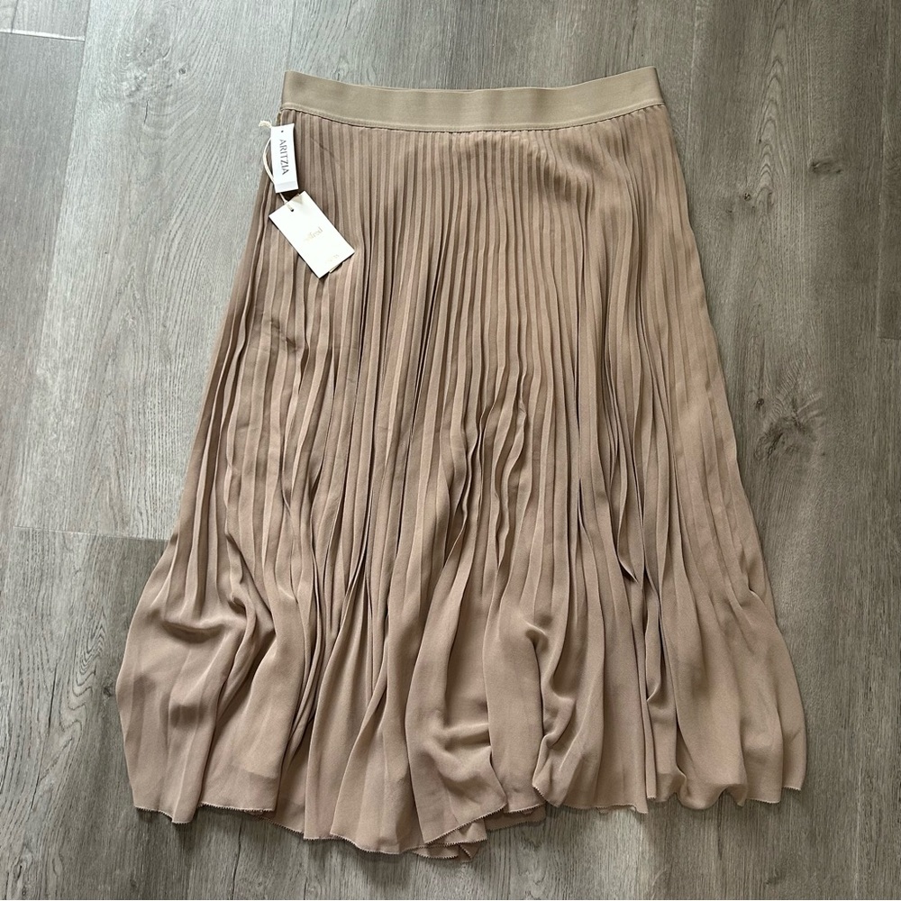 NWT artizia Wilfred Twirl Pleated Chiffon Midi Skirt Taupe Womens Size xl Brown - Picture 4 of 13